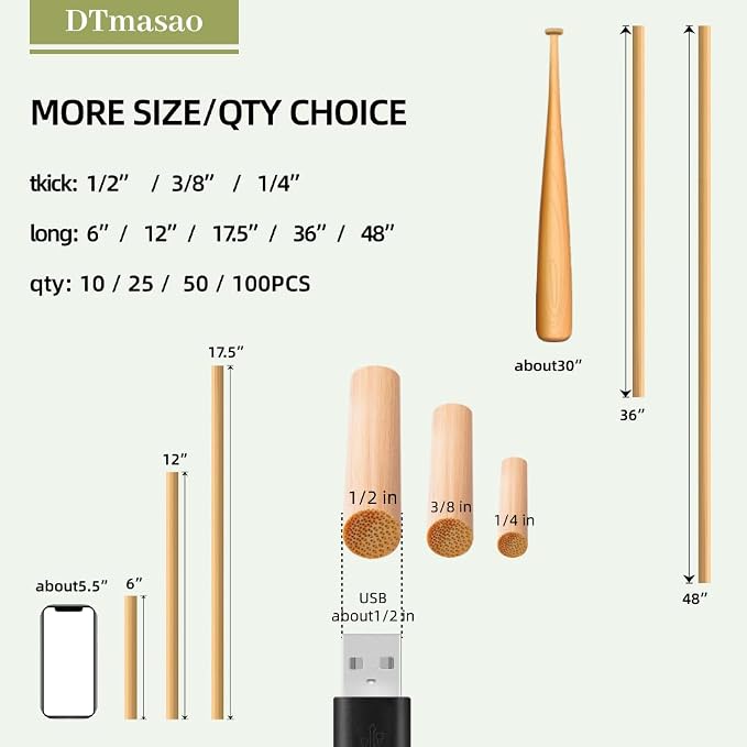 100 PCS Dowel Rods Wood Sticks Wooden Dowel Rods - Image 6