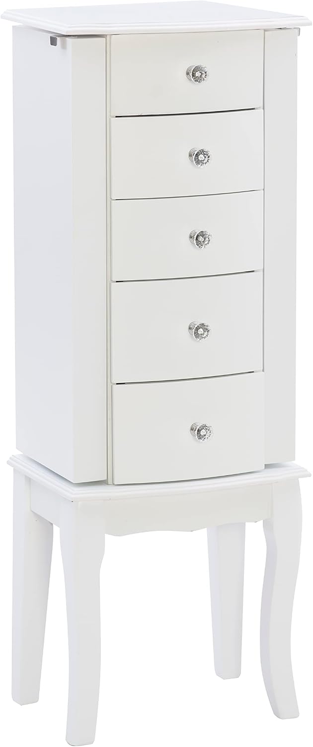 Powell Furniture Jewelry Armoire, White, 13"x 9.375"x 35.5"