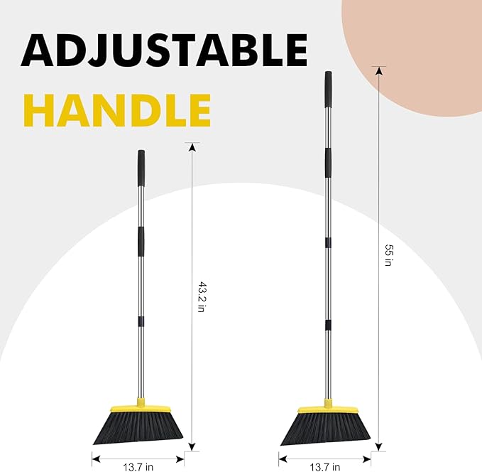 Heavy Duty Broom, 55 Inch Long Handle Outdoor Large Angle Brooms, Commercial - Image 2