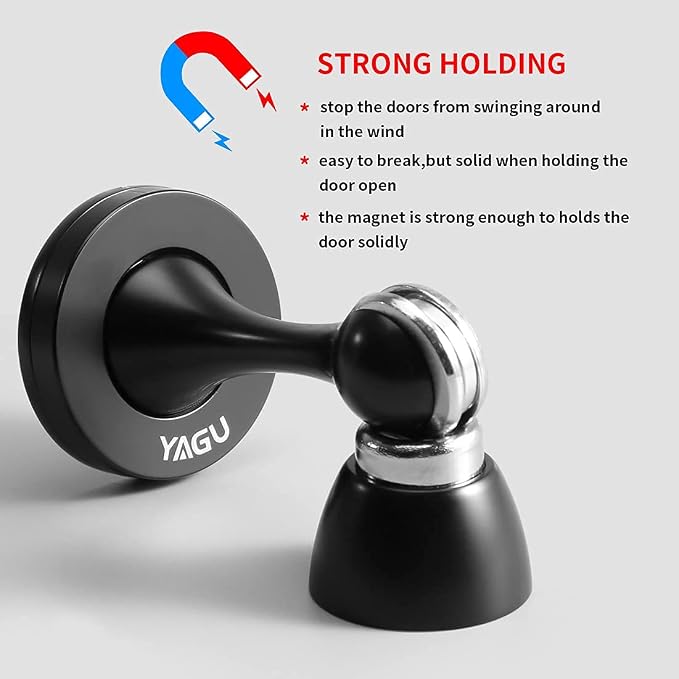 YAGU Door Stopper 6 Pack Magnetic Door Stops, Zinc Alloy Matte Black Door Catch - Image 3