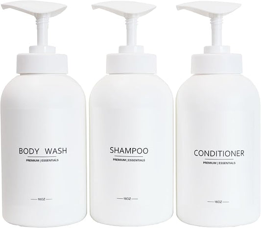 Frosted Pearl White Shampoo and Conditioner Bottles, Refillable Apothecary by Gails+Willing