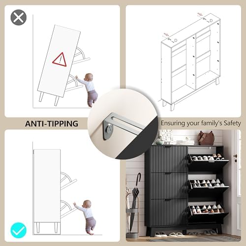 HUANLEGO Shoe Cabinet Storage for Entryway with 6 Flip Drawers, Black