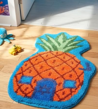 Pineapple House Bathroom Rug Cartoon Sponge Rug Anime Decorative Bathroom Doormat Non-Slip Area Doormat Cartoon Pineapple Indoor Mat Machine Washable Carpet Cut Yellow House Carpet for Home Bedroom