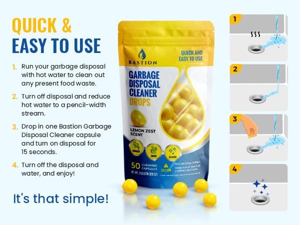 Bastion Garbage Disposal Cleaner and Deodorizer Drops-] Lemon Zest Scented - Image 5