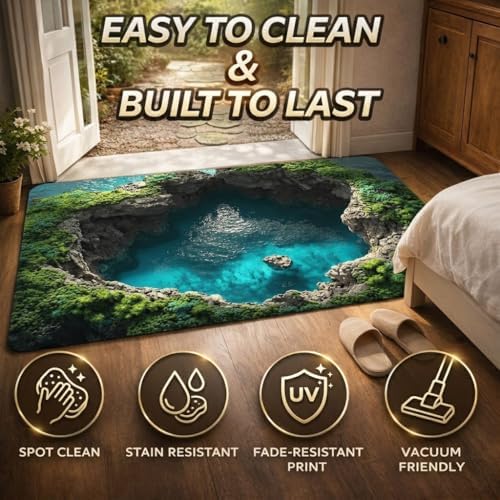 3D Optical Illusion Bath Mat, Diatomaceous Earth Bathroom Mat with Non-Slip Rubber Backing, Super Absorbent Quick Dry Floor Mat for Bathroom, Bedroom, Entryway (3d-L-19.69×31.50in)