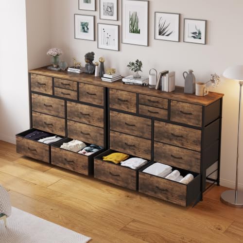 LUMTOK 10 Drawers Dresser with Fabric Bins for Bedroom,Closets，Rustic Brown