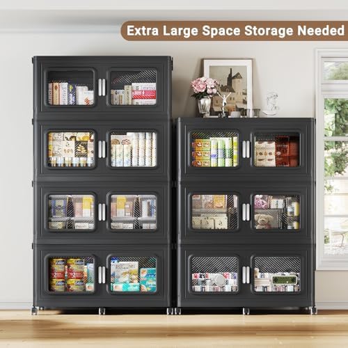 BROVIEW 660 Qt Extra Large Stackable Storage Bin with Lids, 3 Pack Black