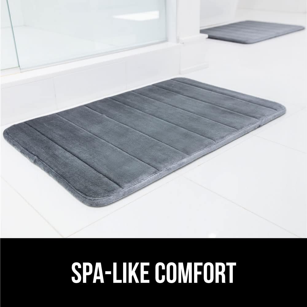 GORILLA GRIP Memory Foam Bath Mat, Soft Absorbent US Designed Bathroom Rug, Gripping Dots Machine Washable Bathmat, Cushioned Floor Mats, Shower Sink Rugs Room Décor Accessories, 24x17 Graphite Gray