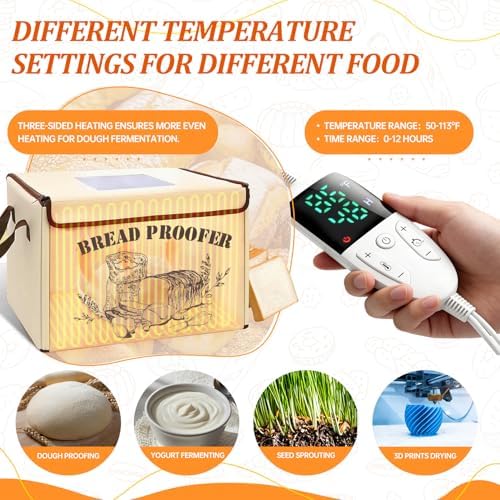 Folding Bread Proofing Box with Lid, Bread Proofer 3-Side Even Fever 50-113℉ ...