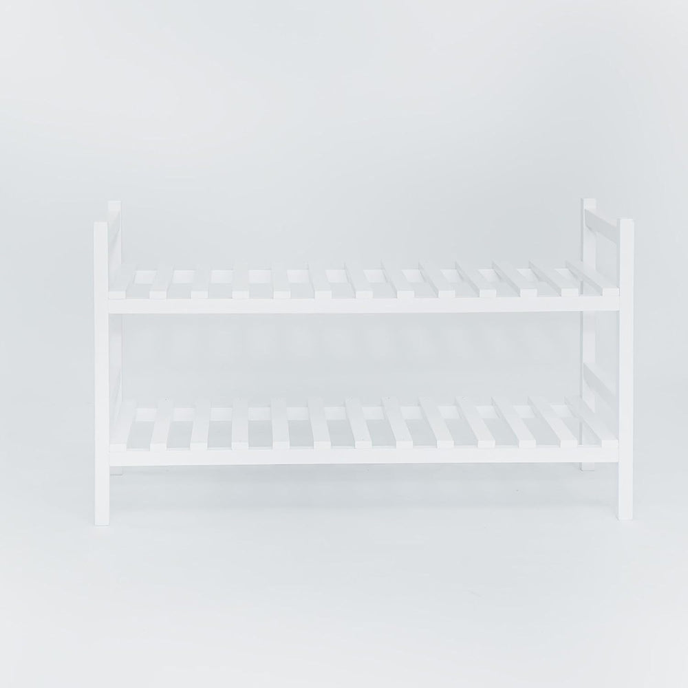PJ Wood - Stackable White Wooden Shoe Rack - 2 Tier, 6 Pair