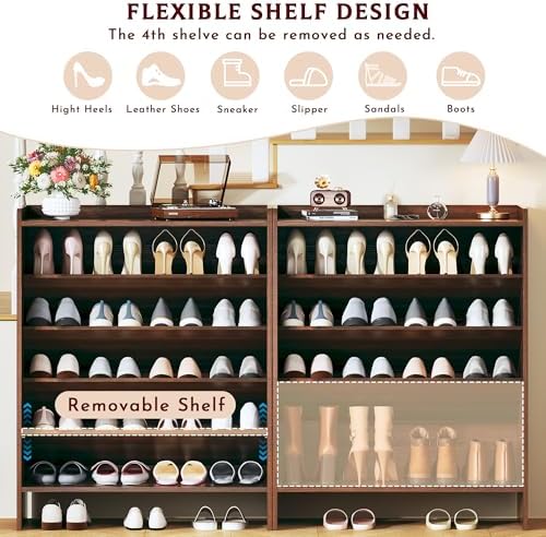 HUAHUU 5-Tier Shoe Cabinet with Sliding Shutter Doors, Wooden Shoe Storage Ca...