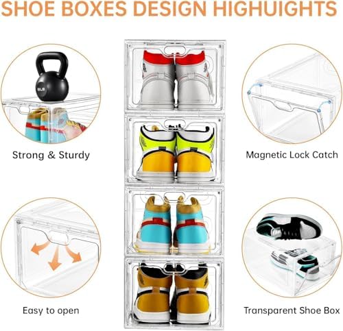 INSTY 12 Pack Large Shoe Storage Box, Clear Shoe Storage Organizer with Magne...
