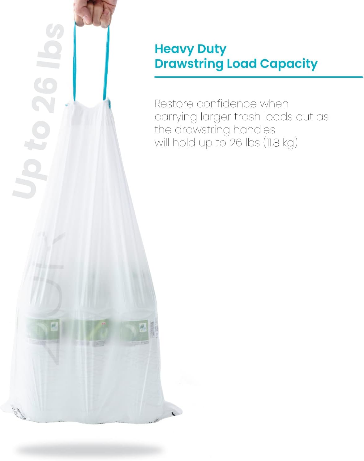 Home Zone Living 5.3 Gallon Kitchen Trash Bags with Drawstring Handles, Heavy Duty Custom Fit Design for 20 Liter Dual Recycling Liners, Code 20R, 60-Count