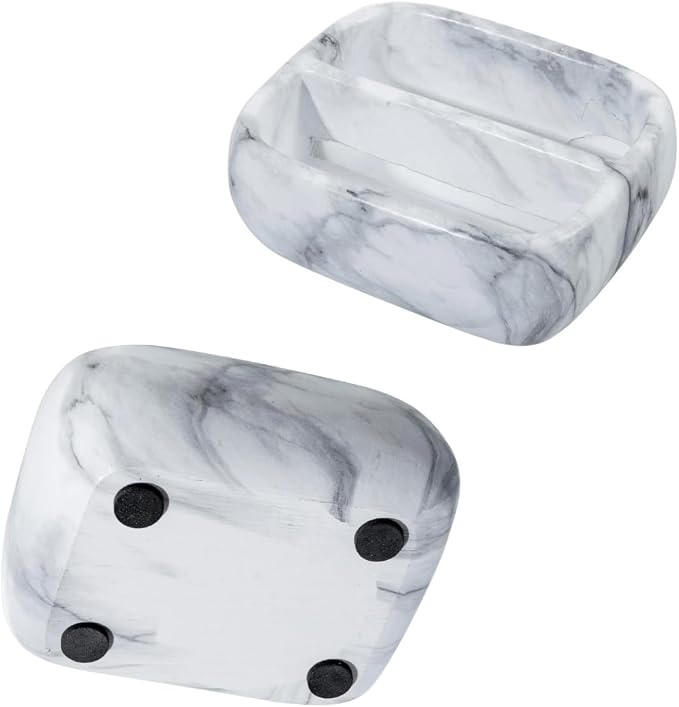 MyGift 5.4 Inch Deluxe Modern White Marble Pattern Resin Double Sponge Holder - Image 8