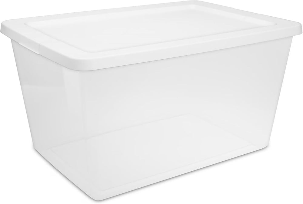 58 Qt Storage Bins with Snap-On Lids, 4-Pack Clear Plastic Stackable Totes