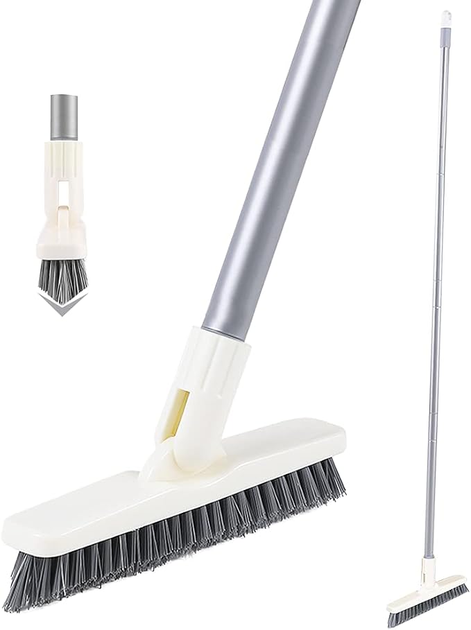 Grout Scrub Brush with Long Handle, Swivel Grout & Corner Cleaning Brush by SUPERWASHPLUS