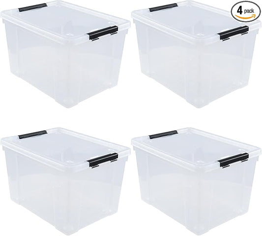 4-Pack 50 L Clear Plastic Storage Bin, Large Clear Latch Box by Lesbin