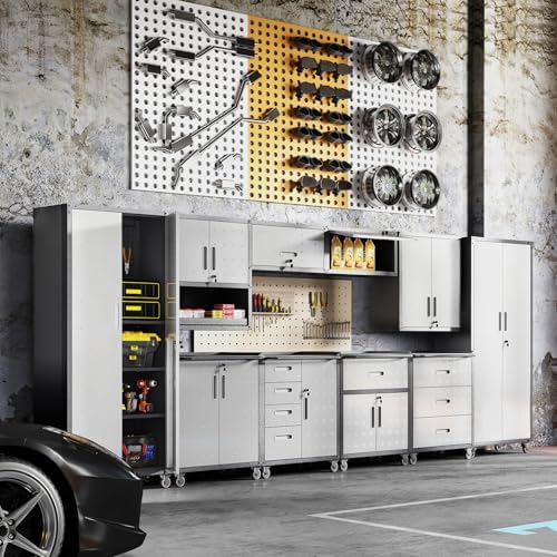 Garage Storage Cabinets System 5PCS Workshop Set with Drawers Locking Heavy D...