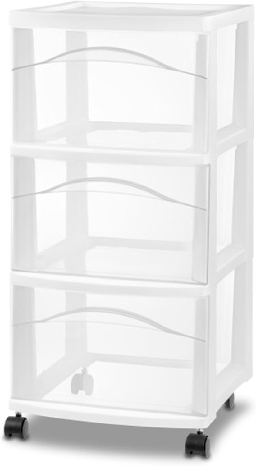 Sterilite 3-Drawer Cart with Wheels, White, 2-Pack