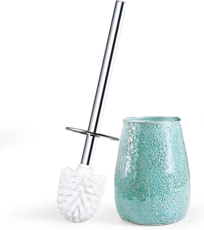 Escenzy Turquoise Green Toilet Brush and Holder Set Mosaic Glass | Non-Rustic by Escenzy