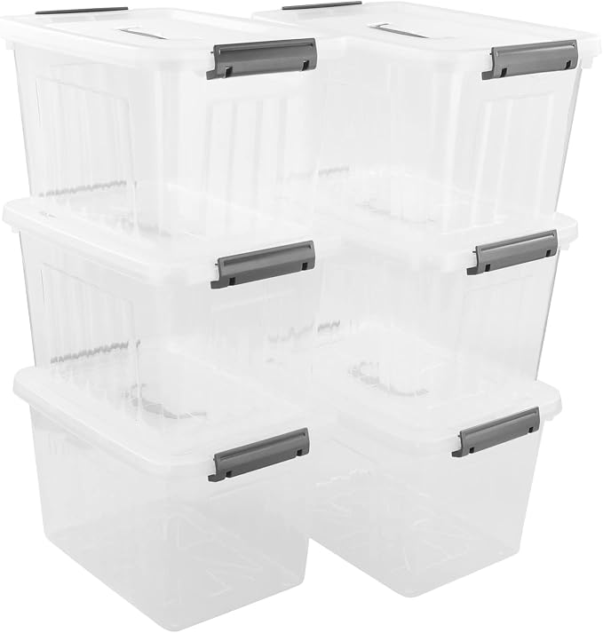 Bringer 6-Pack Clear Plastic Latching Storage Box, Plastic Box, 10 L by Bringer