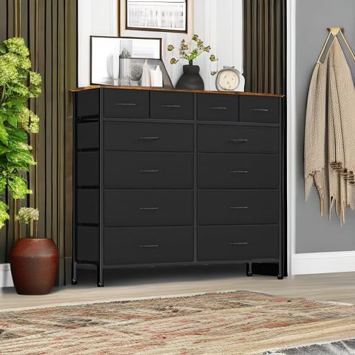 VASICAR Large Dresser for Bedroom with 12 Drawers, Tall Fabric Dressers