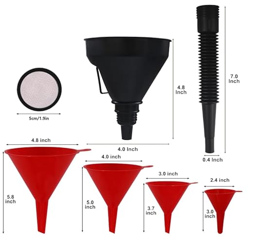5 Pcs Automotive Funnels Set, Wide Mouth Fuel Funnel, Plastic Long Neck Oil - Image 2
