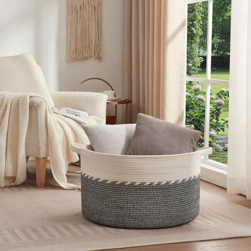 OIAHOMY 125L Extra Large Blanket Basket, Jumbo Cotton Laundry Basket Black