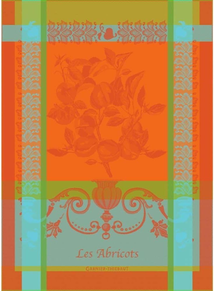 Garnier Thiebaut Les Abricots Orange (Orange Apricots) French Kitchen Towel 22"x30", Cotton, Jacquard