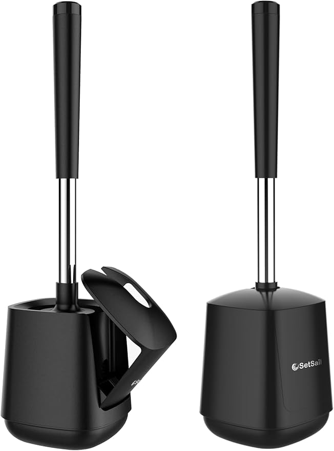 SetSail Toilet Brush and Holder, Self Closing Lid Toilet Bowl Brushes Holder by SetSail