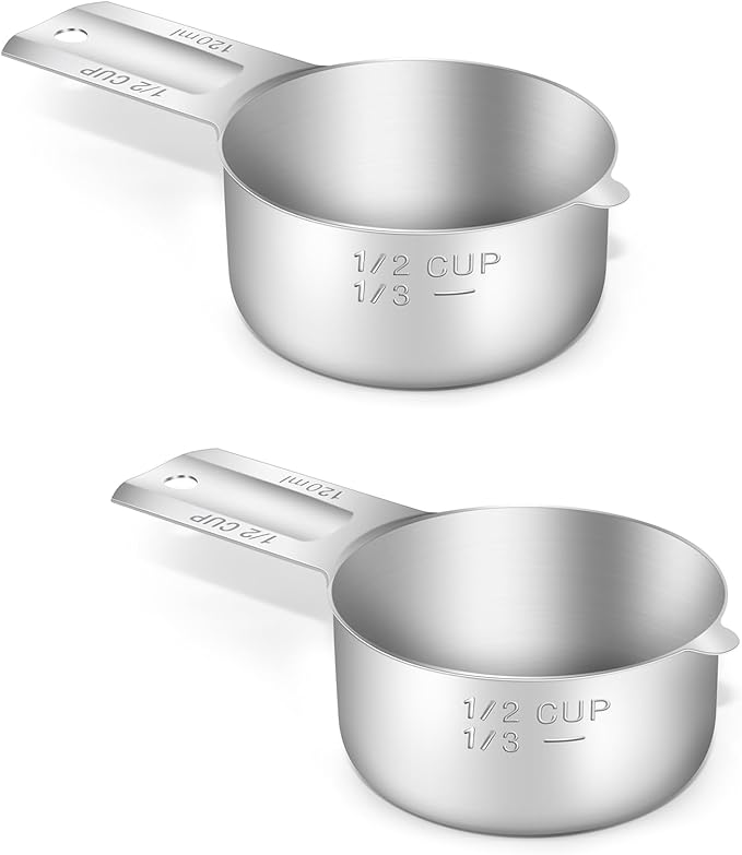 2PCS 1/2Cup Single Measuring Cup, Stainless Steel Measure Scoop, Metric and US by BERYLER