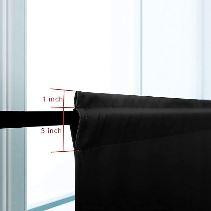 Pickluc Black Cafe Curtain 36 Inches Length, Rod Pocket Small Kitchen Curtain - Image 3
