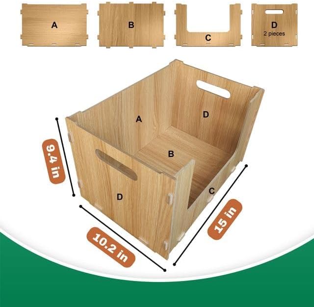 Skywin Wooden Stackable Storage Bins Open Front for Pantry Storage, 4 Pack