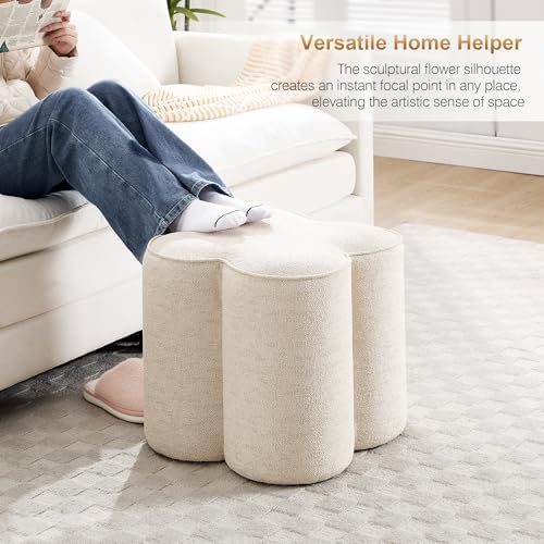Zesthouse Flower Pouf Ottomans Foot Rest Set of 2, Linen Poofy Ottomans