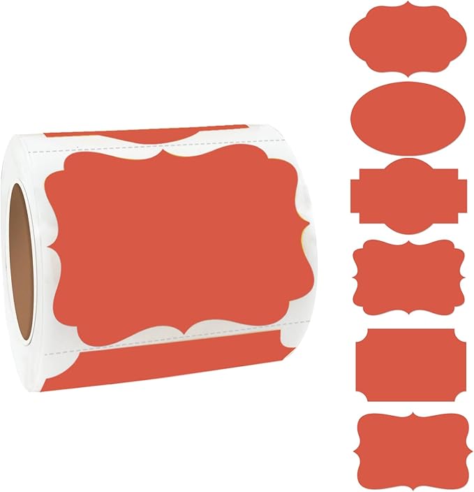 Red Labels - 250 PCS 3" x 2" Fancy Shape Stickers by Yeachlaing