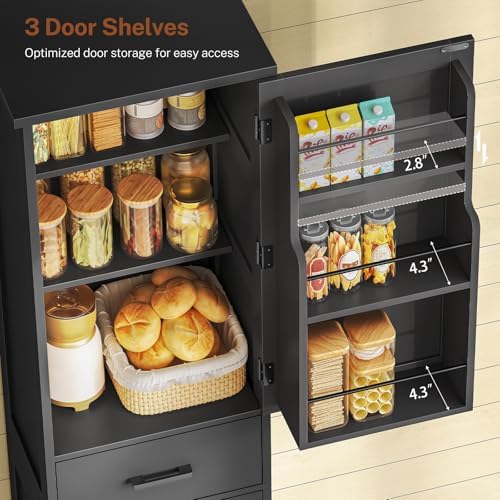 Tall Storage Cabinet with Door Shelves & Drawer, Kitchen Pantry Cabinet