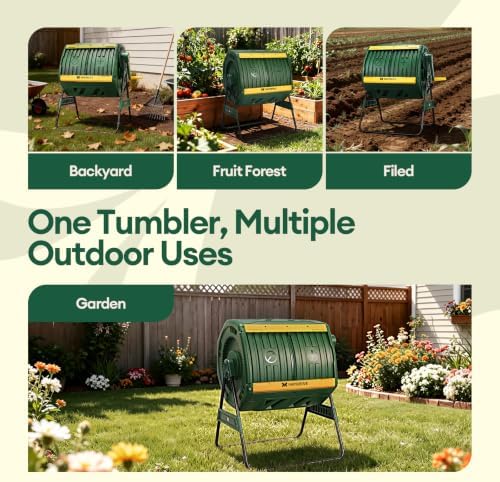MAYGROVE Outdoor Compost Bin 53 Gallon Dual Chamber Composting Tumbler