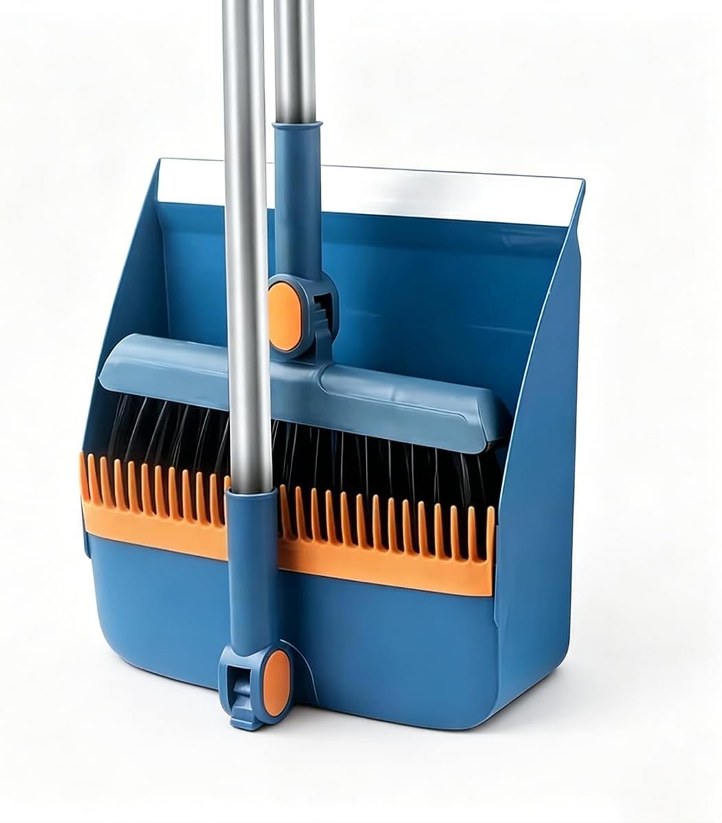 Broom and Dustpan Combo Set, Long Handle with Extension Rod, Rotatable, Non-Stick Hair, for Hard Floors