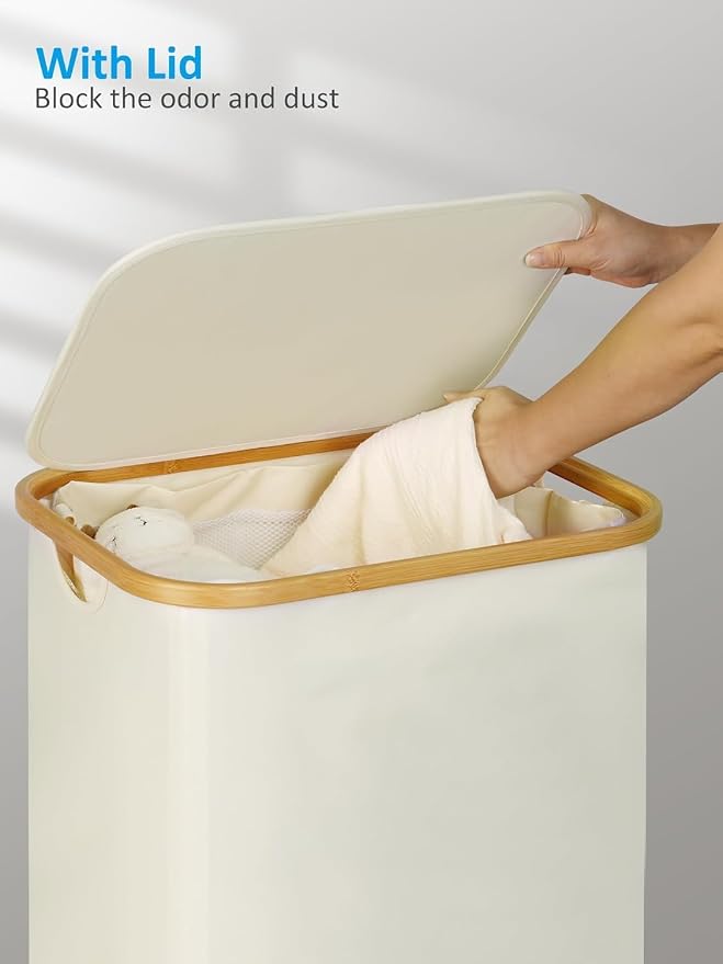 efluky Laundry Basket with Wheels, Tall Rolling Laundry Hamper with Lid and - Image 3