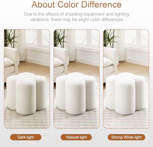 Zesthouse Flower Pouf Ottomans Foot Rest Set of 2, Boucle Poofy Ottomans