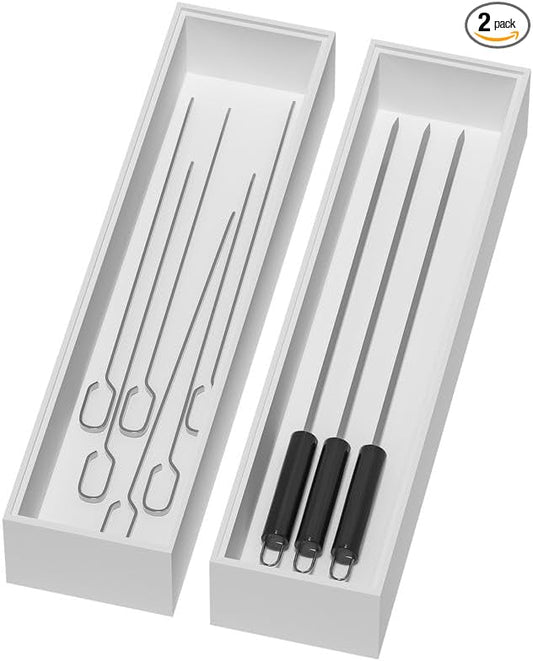 Bamboo Drawer Organizer, Narrow Silverware Organizer by Lixple