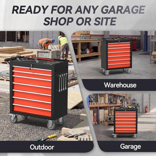 7-Drawer Rolling Tool Chest with Wheels, Metal Tool Storage Cabinet with Lock...