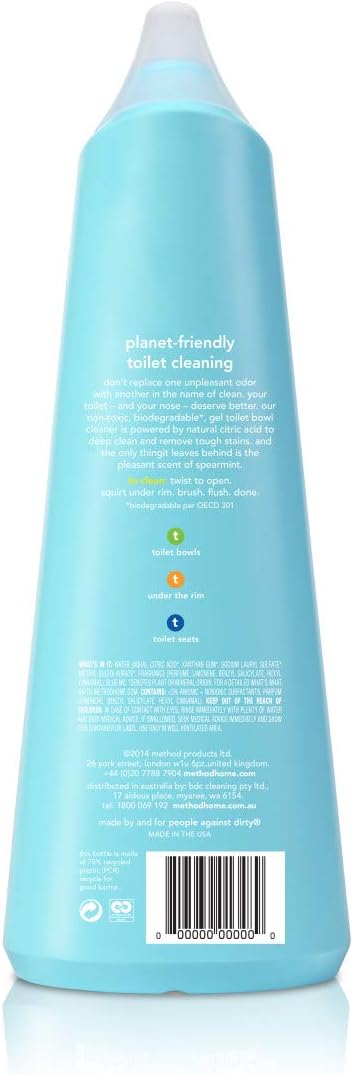 method Antibacterial Toilet Bowl Cleaner, Spearmint, 24 fl oz, 6 Pack | Kills 99.9% of Household Germs, Tough on Grime, Cleans and Sanitizes in One Step, Use on Toilet Bowls, Seats, and Under Rim