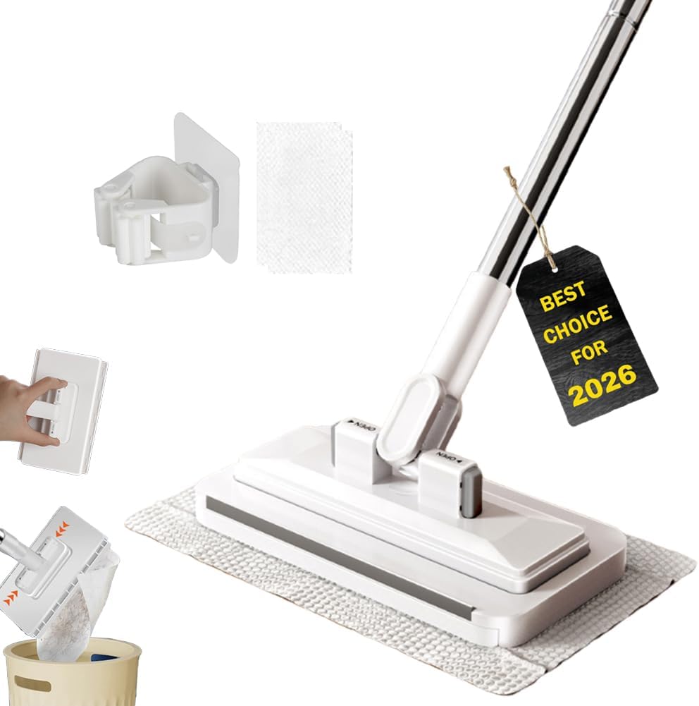 Hands-Free Multi-Purpose Flat Mop – Lazy Cleaning & Face Towel Compatible 39in Long Handle Dust with Locking Head for Wall Bathroom Toilet Corners Multi-Surface