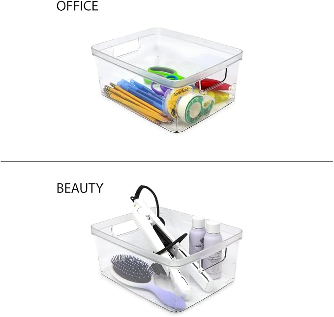 Isaac Jacobs 3-Pack Medium Clear Storage Bins w/Cutout Handles, Plastic - Image 4