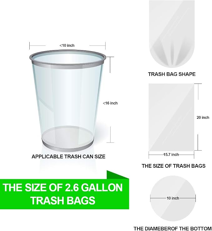 Small Clear Trash Bags – FORID 2.6 Gallon Garbage Bags Wastebasket Bin Liners - Image 5