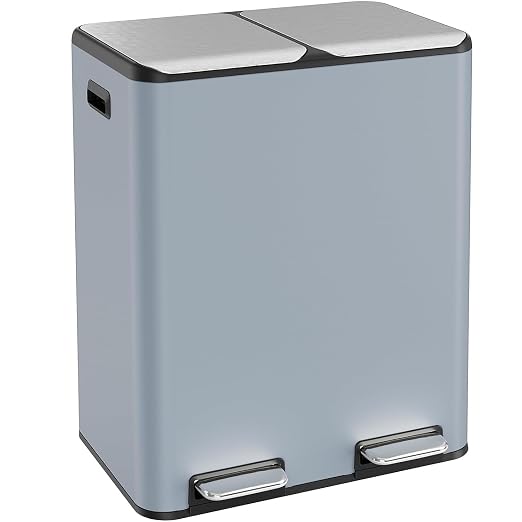 16 Gal Dual Trash Can, Stainless Steel Kitchen Garbage Bin, Recycle Dustbin by ComfyCorner