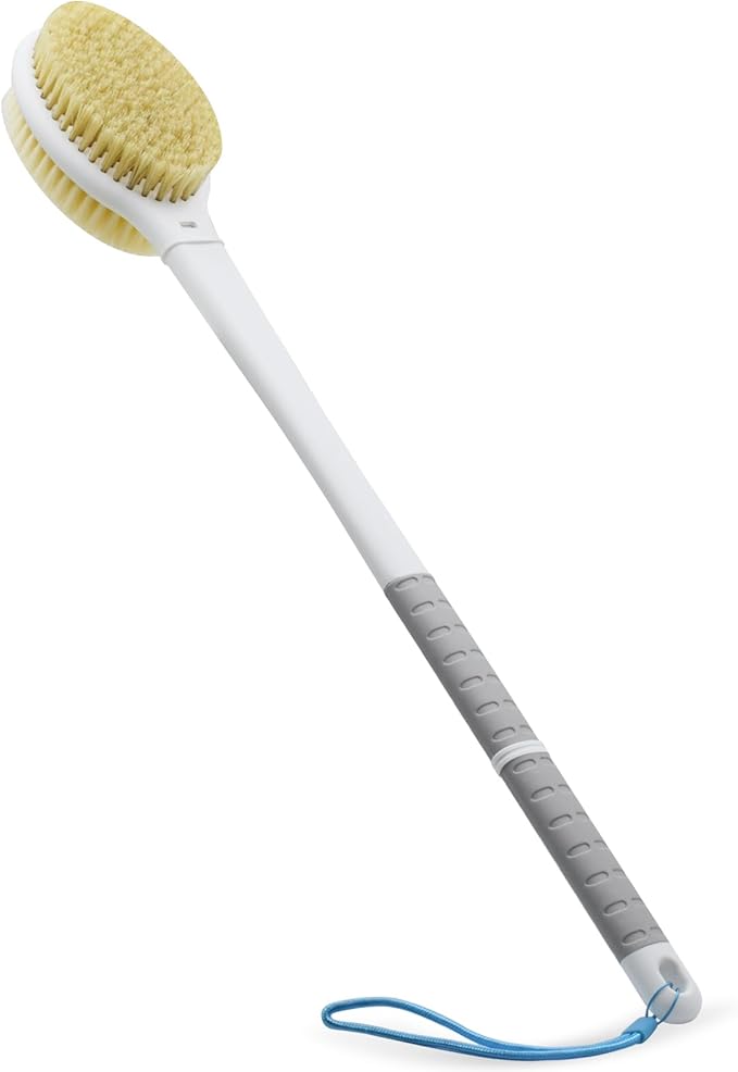 Shower Brush with Soft and Stiff Bristles, 20.5" Extra Long Handle Dual-Sided by HONOMA