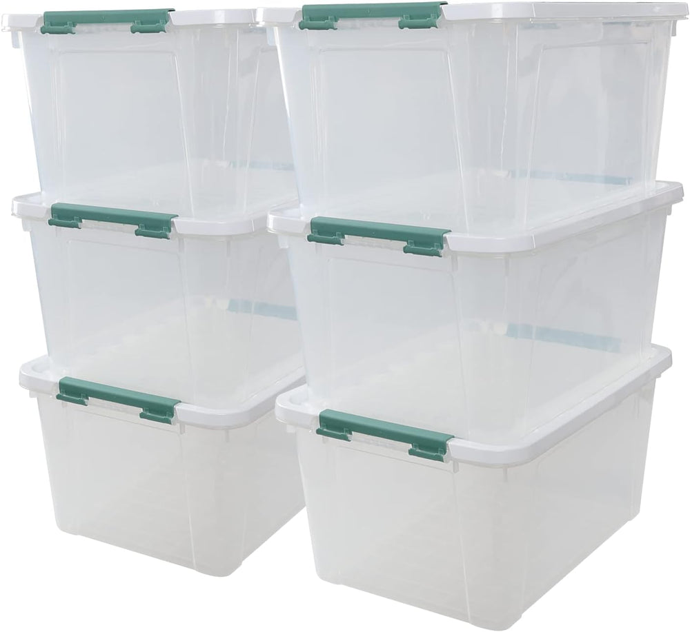 6-Pack 35 L Plastic Storage Box, Latch Storage Box