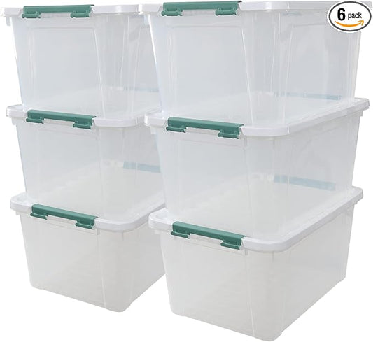 6-Pack 35 L Plastic Storage Box, Latch Storage Box by Qskely